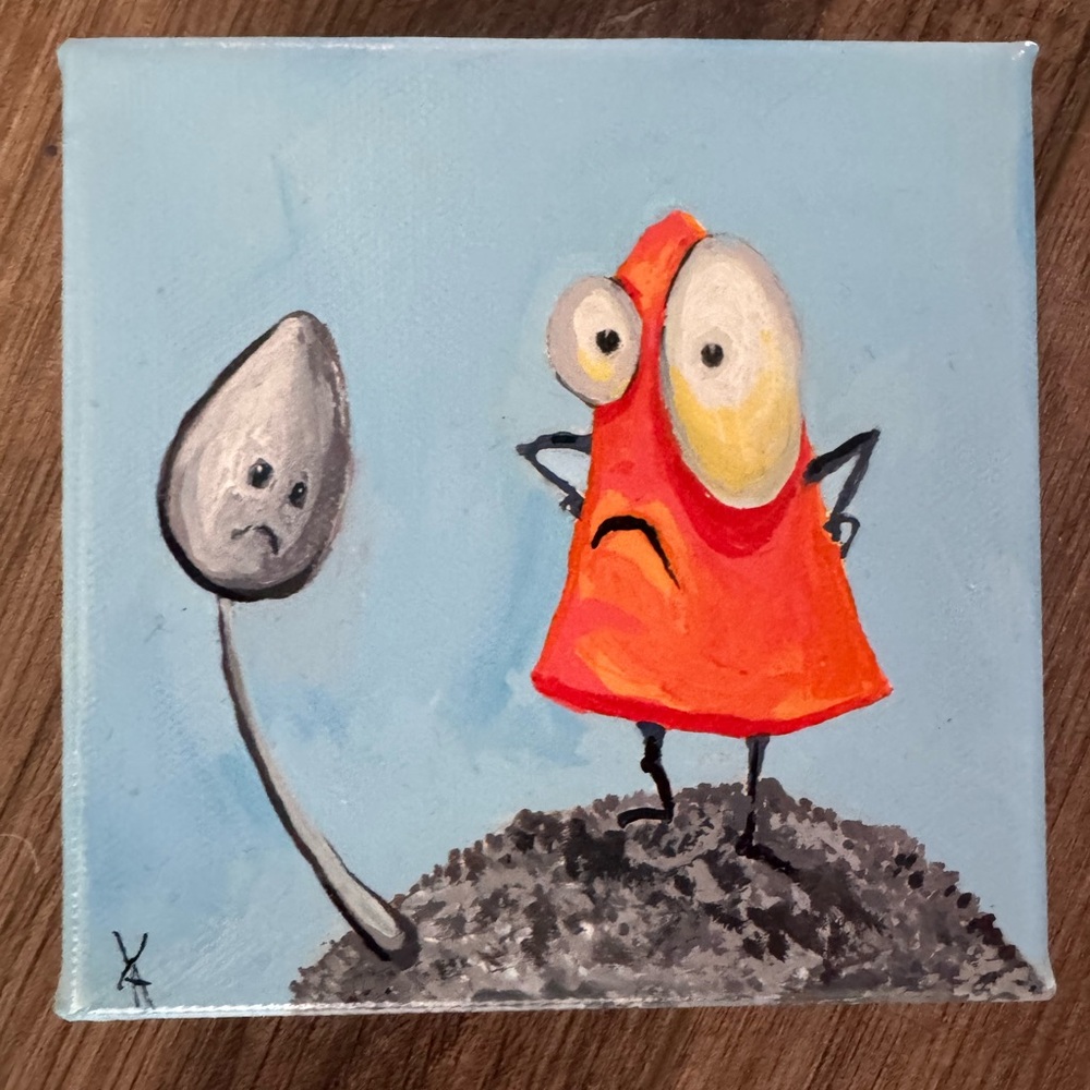 Quirky Orange and Gray Cartoon Art Canvas